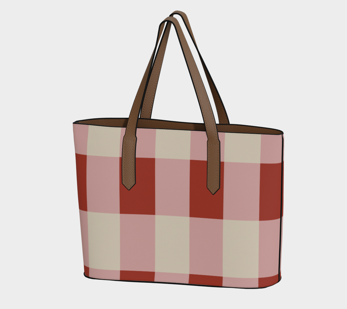 Red Gingham Vegan Leather Tote Bag