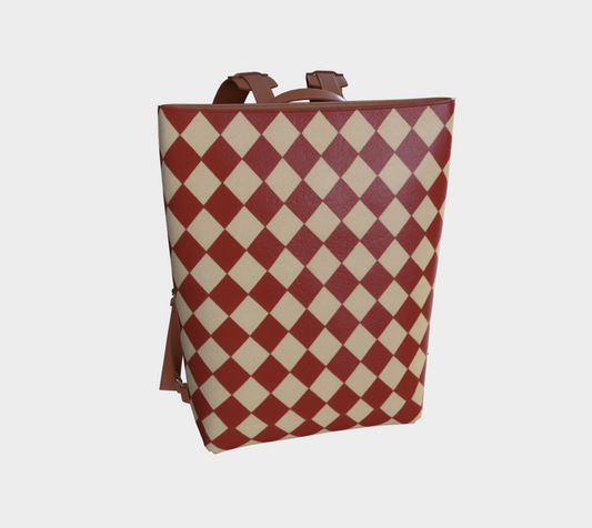 Cranberry Harlequin Vegan Leather Backpack