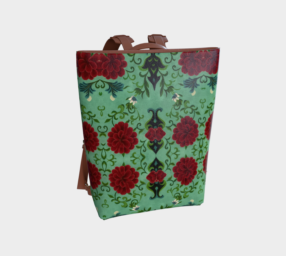 Imperial Peonies Mint Vegan Leather Backpack
