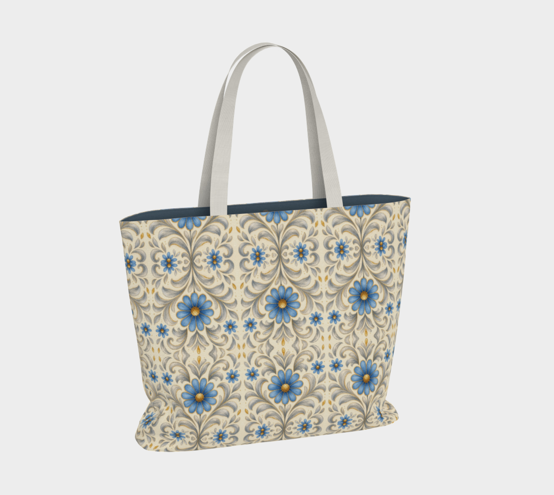 Gilded Azure Bloom canvas large tote bag
