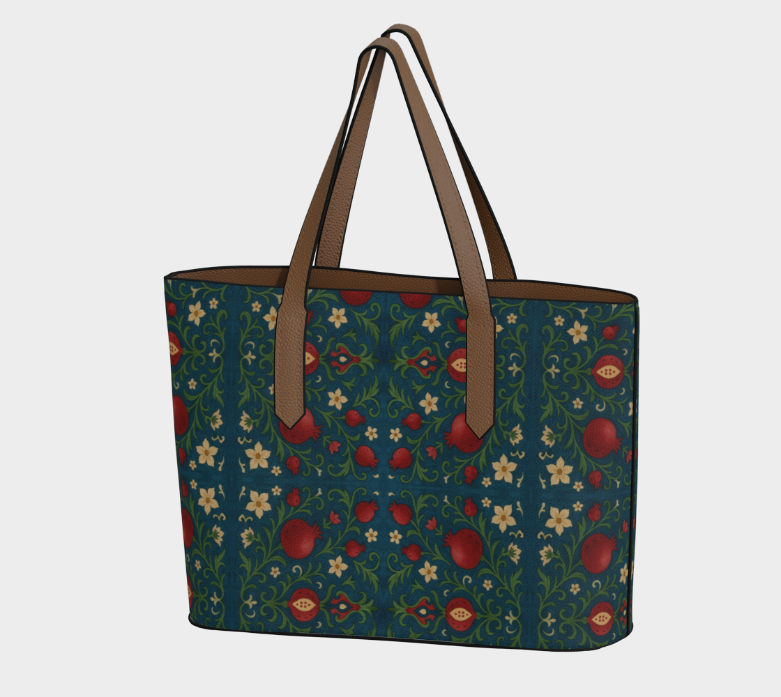 Winter Pomegranates Vegan Leather Tote Bag