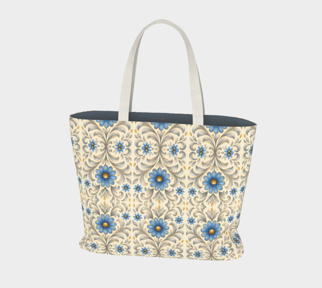 Gilded Azure Bloom canvas large tote bag