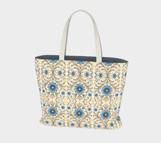 Gilded Azure Bloom canvas large tote bag