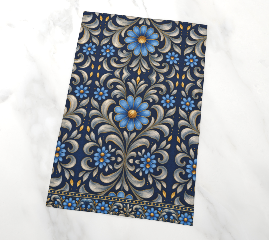 Gilded Navy Azure Bloom tea towel