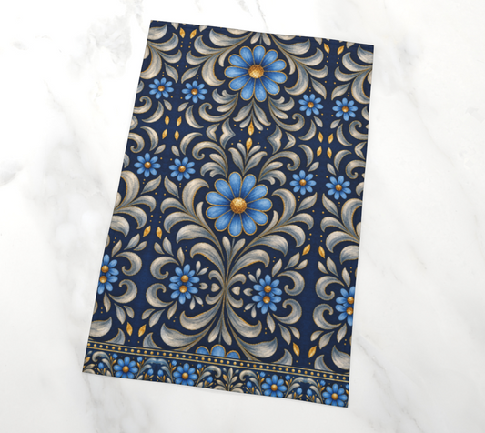 Gilded Navy Azure Bloom tea towel