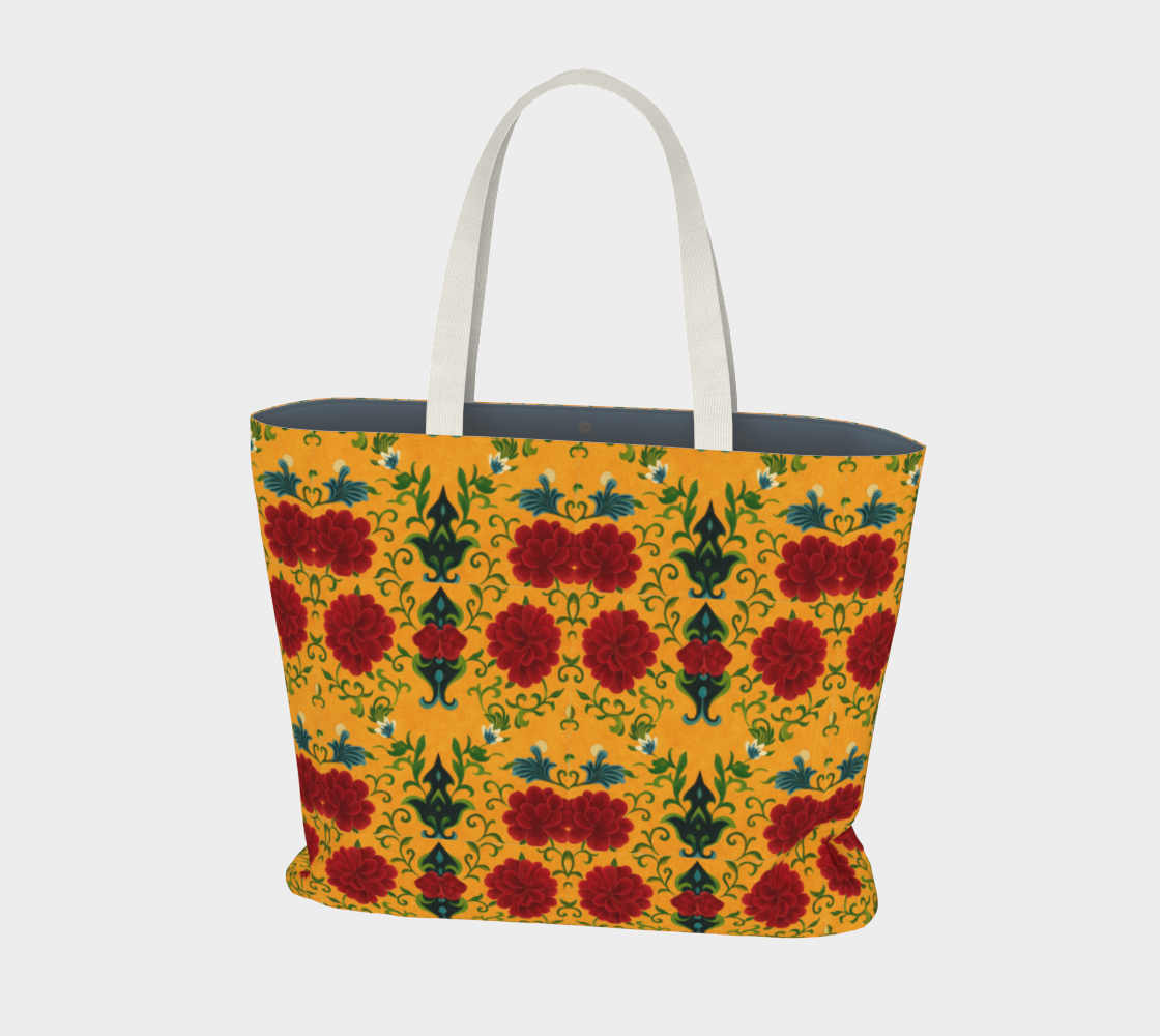 Marquesa Floral Golden Canvas Tote Bag