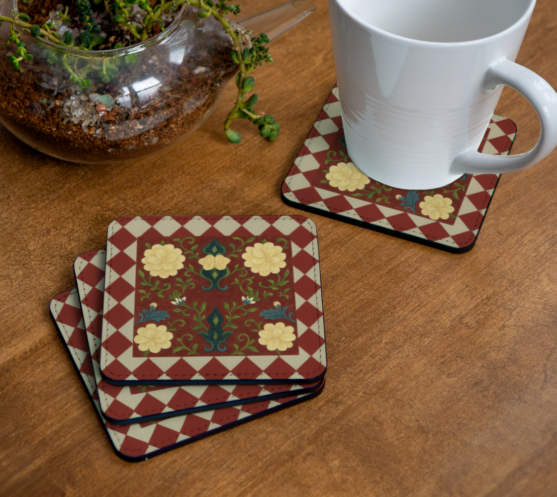 Marquesa Peonies Cranberry Harlequin Coaster