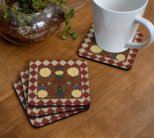 Marquesa Peonies Cranberry Harlequin Coaster