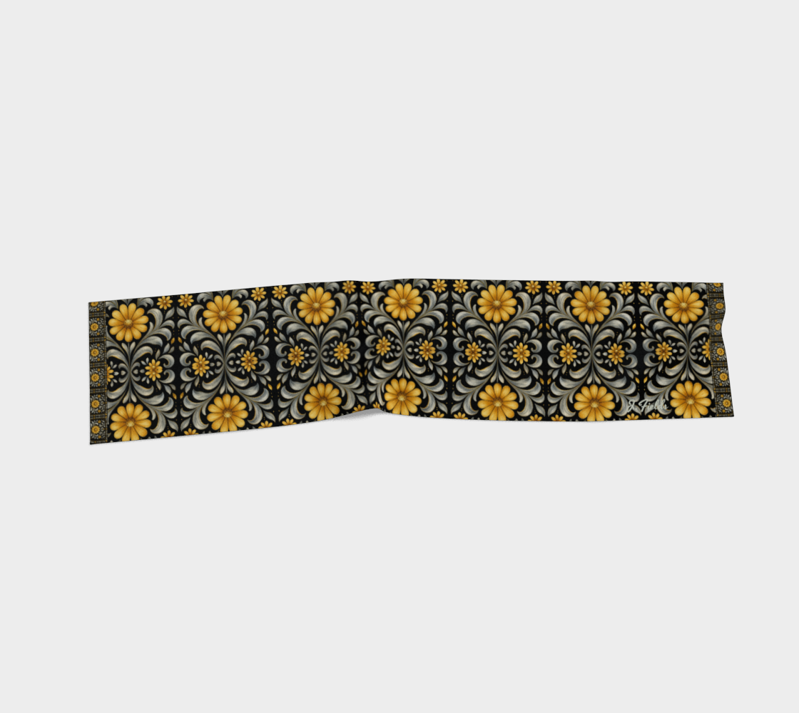 Midnight Silver Garden long scarf wth border