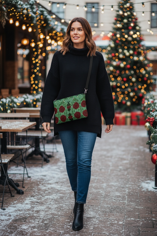 Imperial Peonies Mint Crossbody Purse