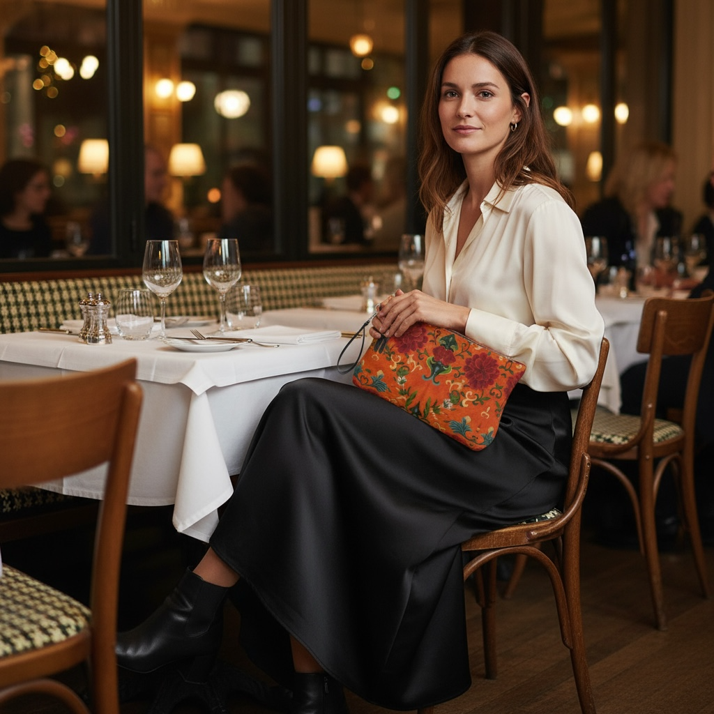 Imperial Peonies Tangerine Vegan Leather Makeup Bag