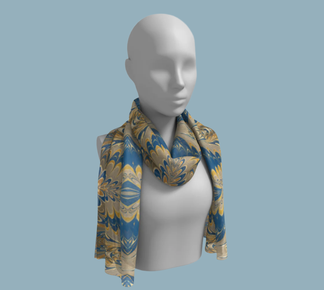 Prussian Blue Swirl Silk Long Scarf