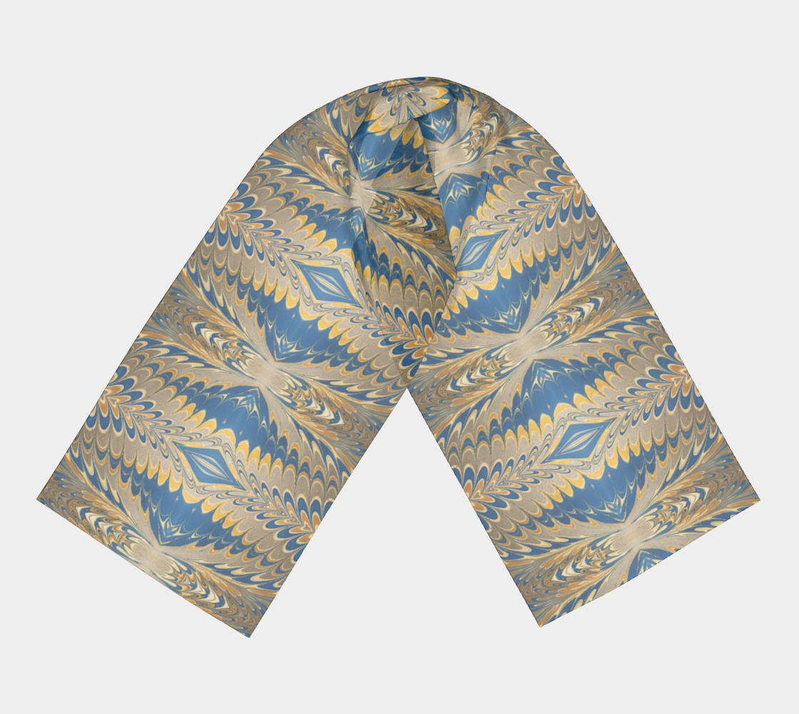 Prussian Blue Swirl Silk Long Scarf
